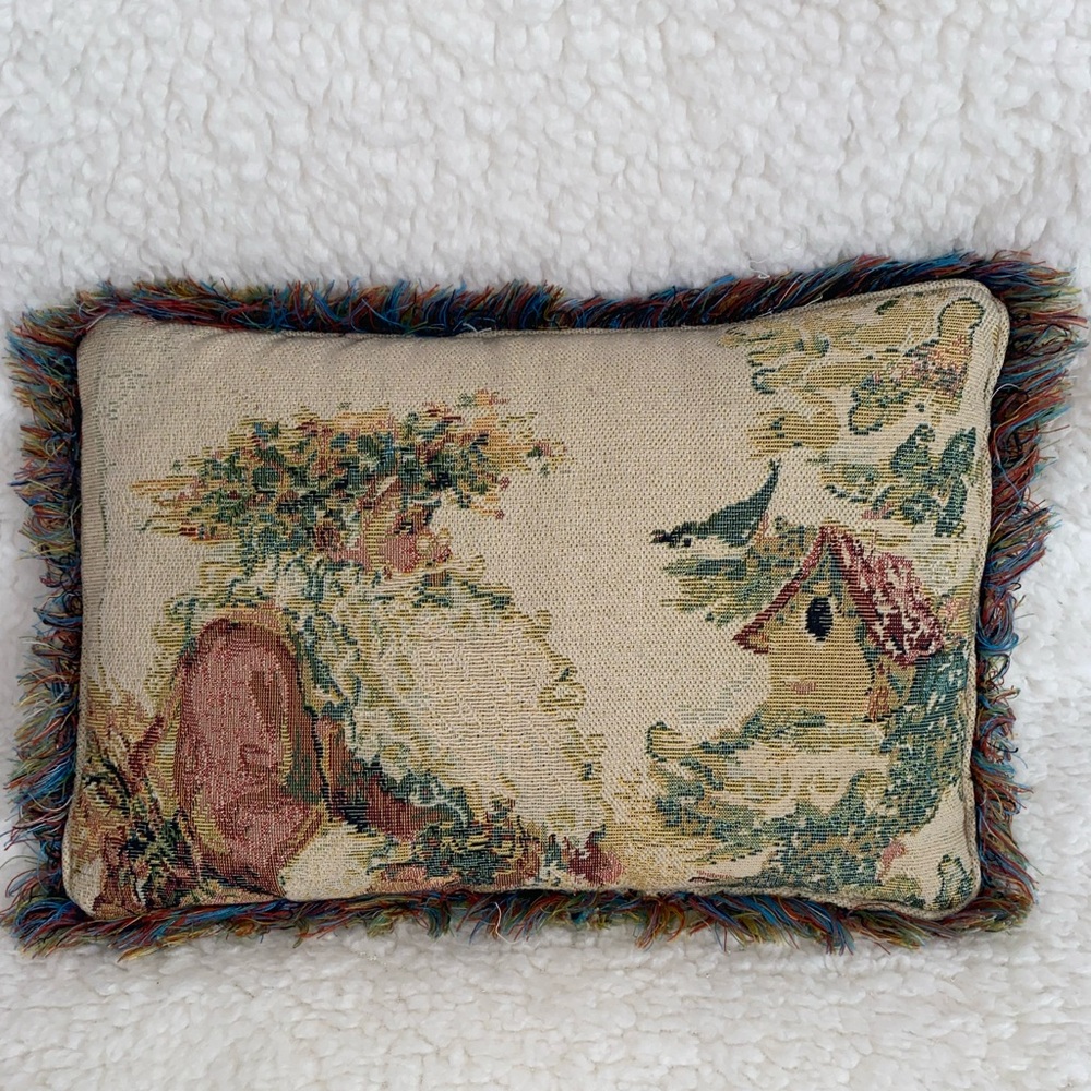 Vintage Tapestry Pillow with Fringe